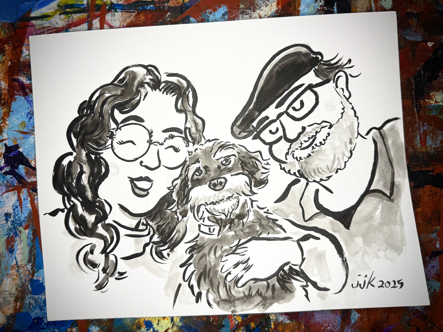 Couple with their pet—drawn by Jarrett J. Krosoczka