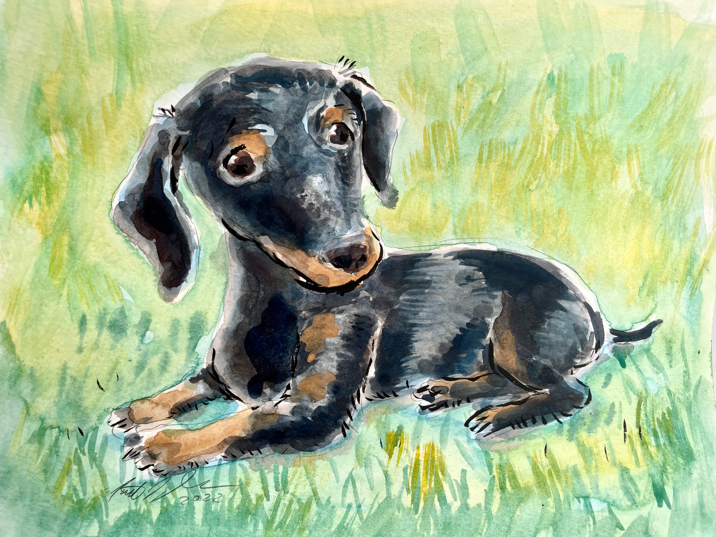 Custom Pet Portrait Hand-Painted in Watercolors by Jarrett J. Krosoczka