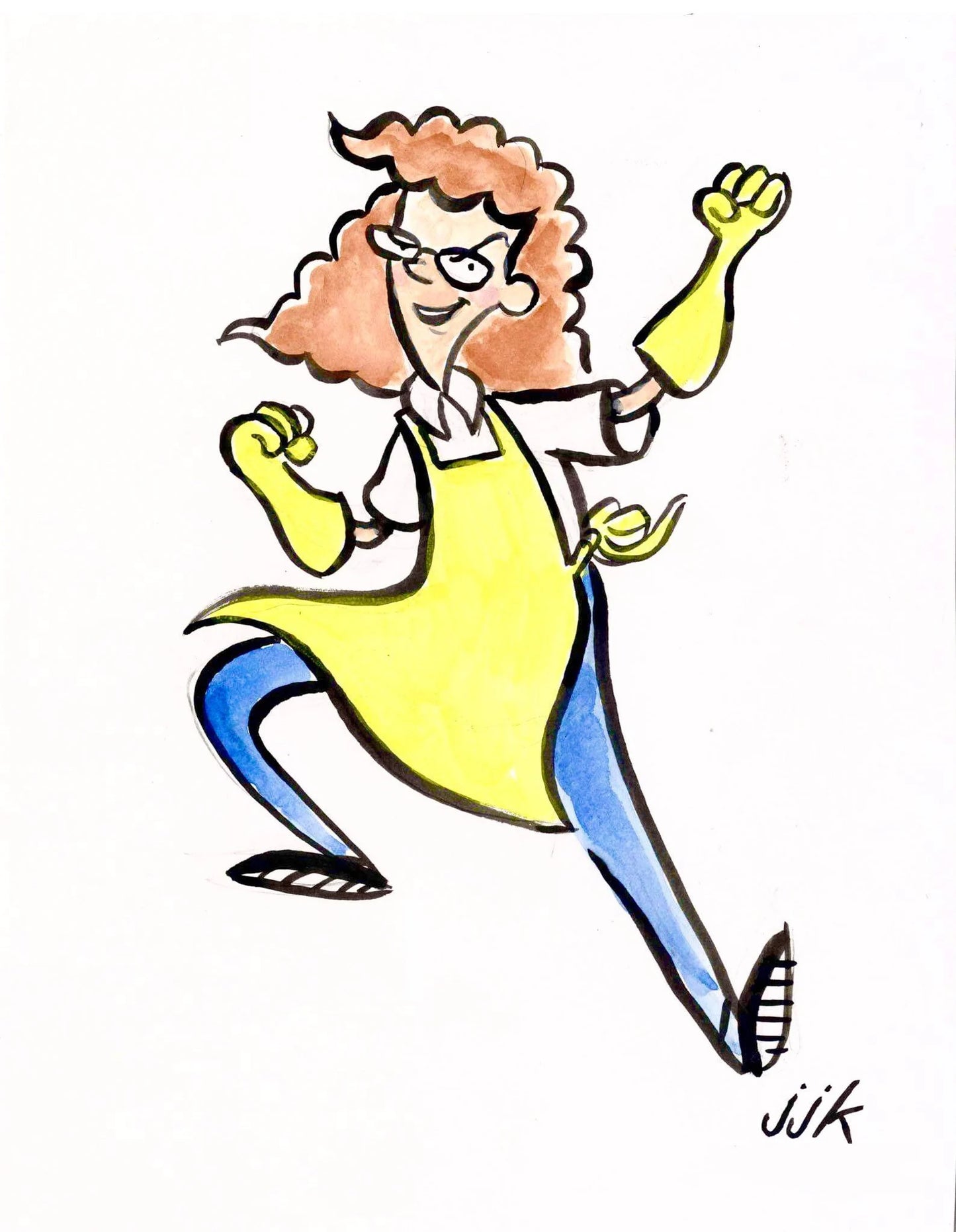 Lunch Lady character in ink & watercolor