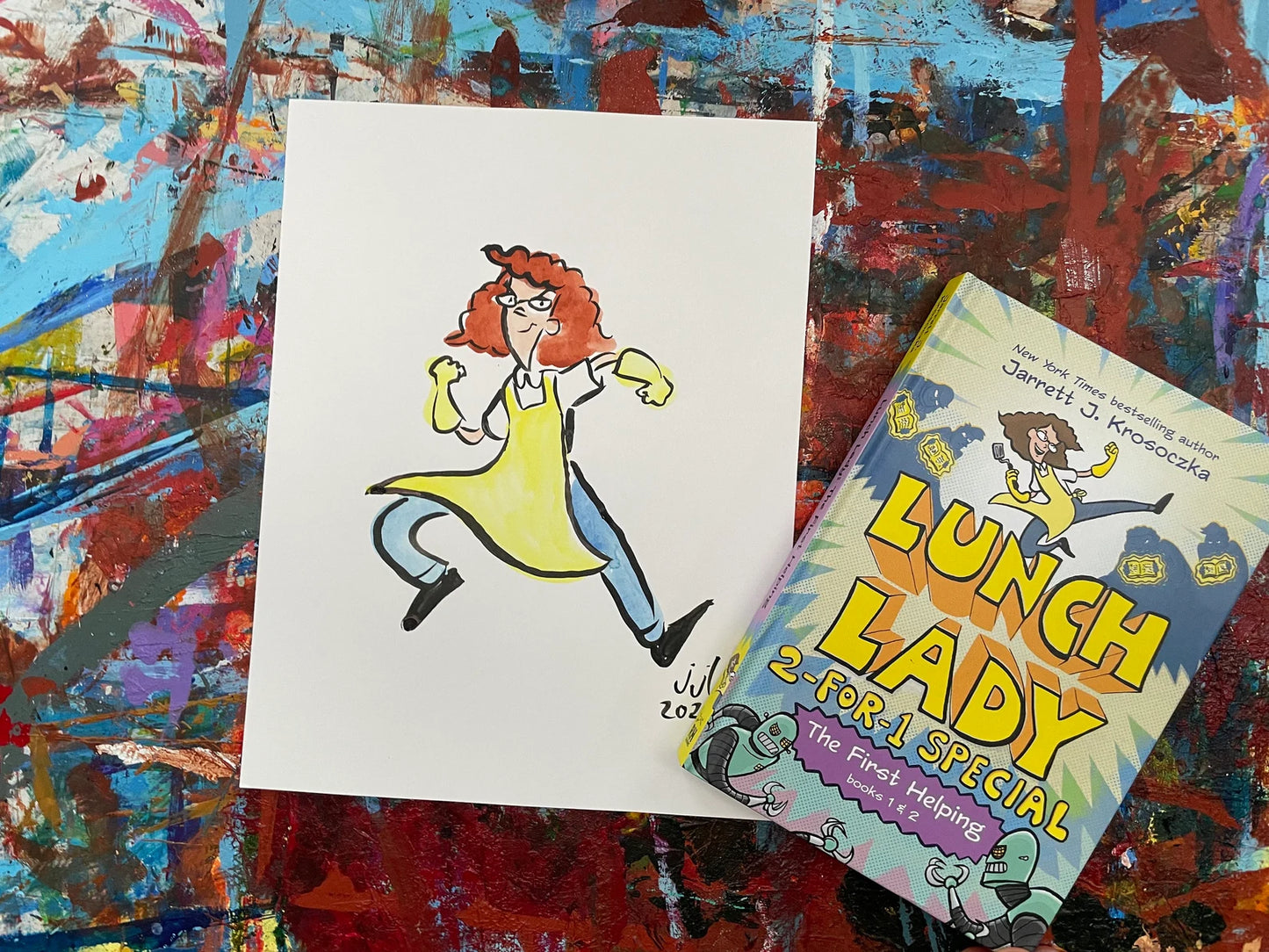 Lunch Lady character in ink & watercolor