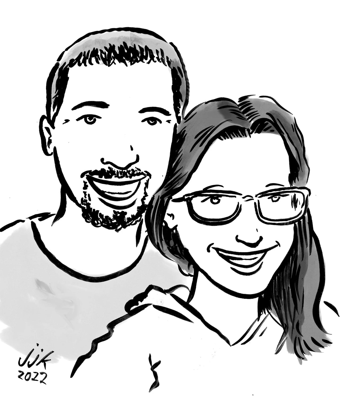 You and Your Partner—ink drawing of a couple by Jarrett J. Krosoczka