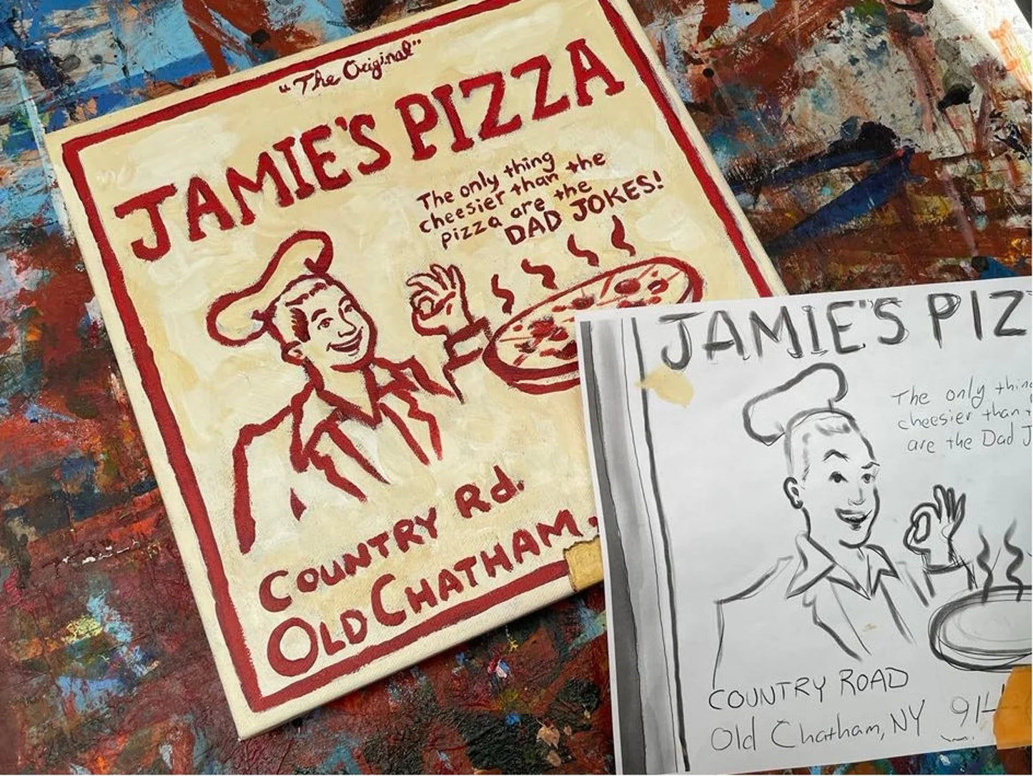 Painted Pizza Portrait—deep-dish painting from your favorite pizza shop