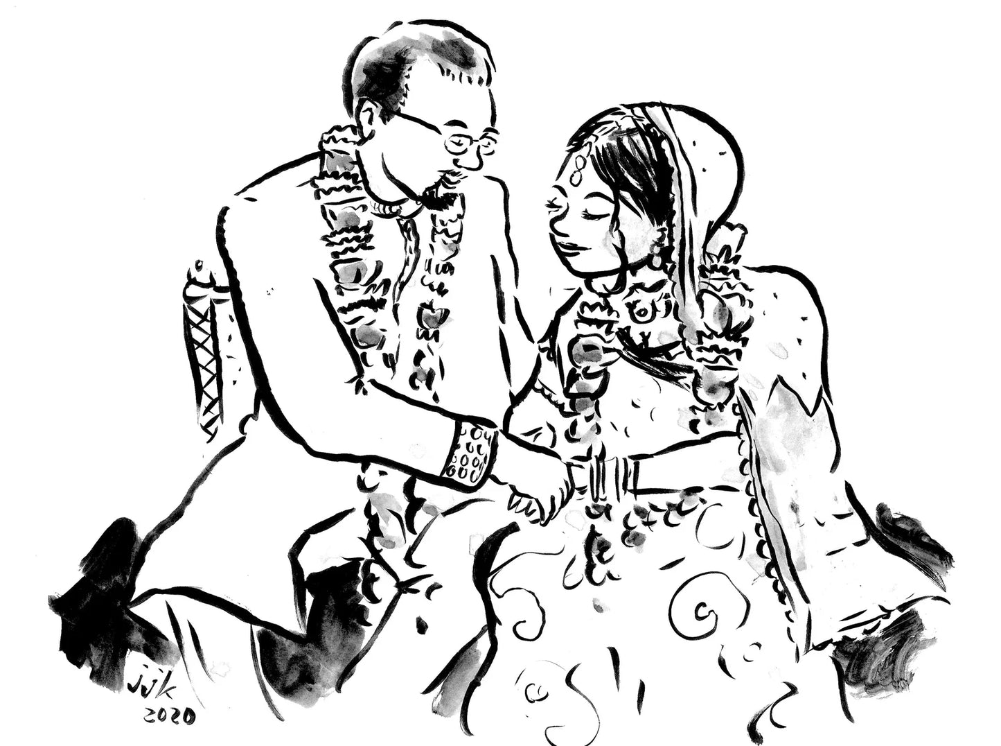 You and Your Partner—ink drawing of a couple by Jarrett J. Krosoczka