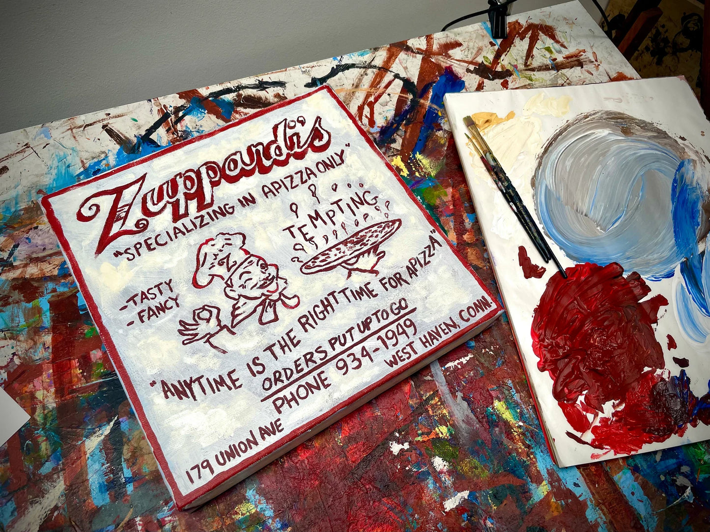 Painted Pizza Portrait—deep-dish painting from your favorite pizza shop