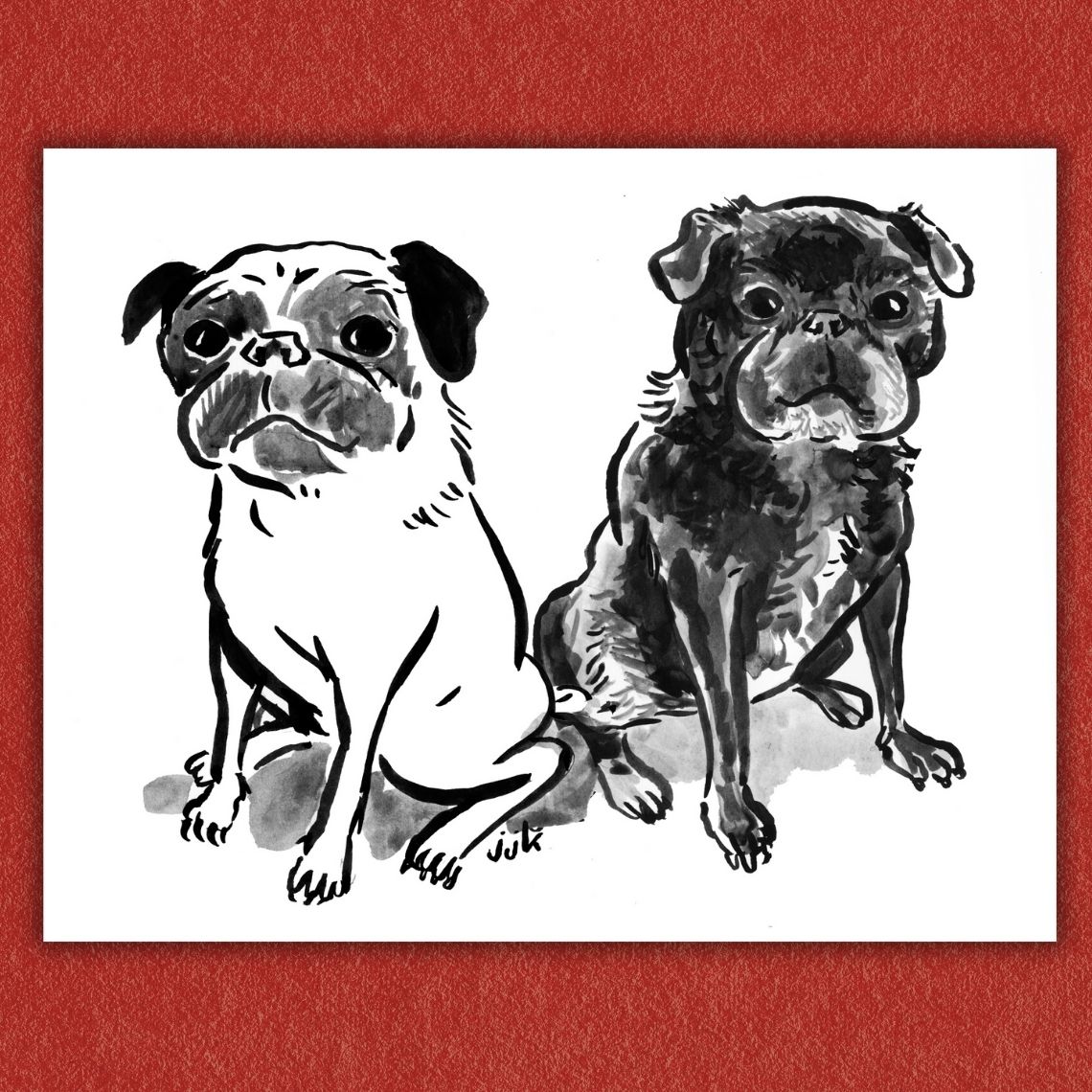 Your TWO Dogs: Custom Pet Portrait Hand-Drawn by Jarrett J. Krosoczka!