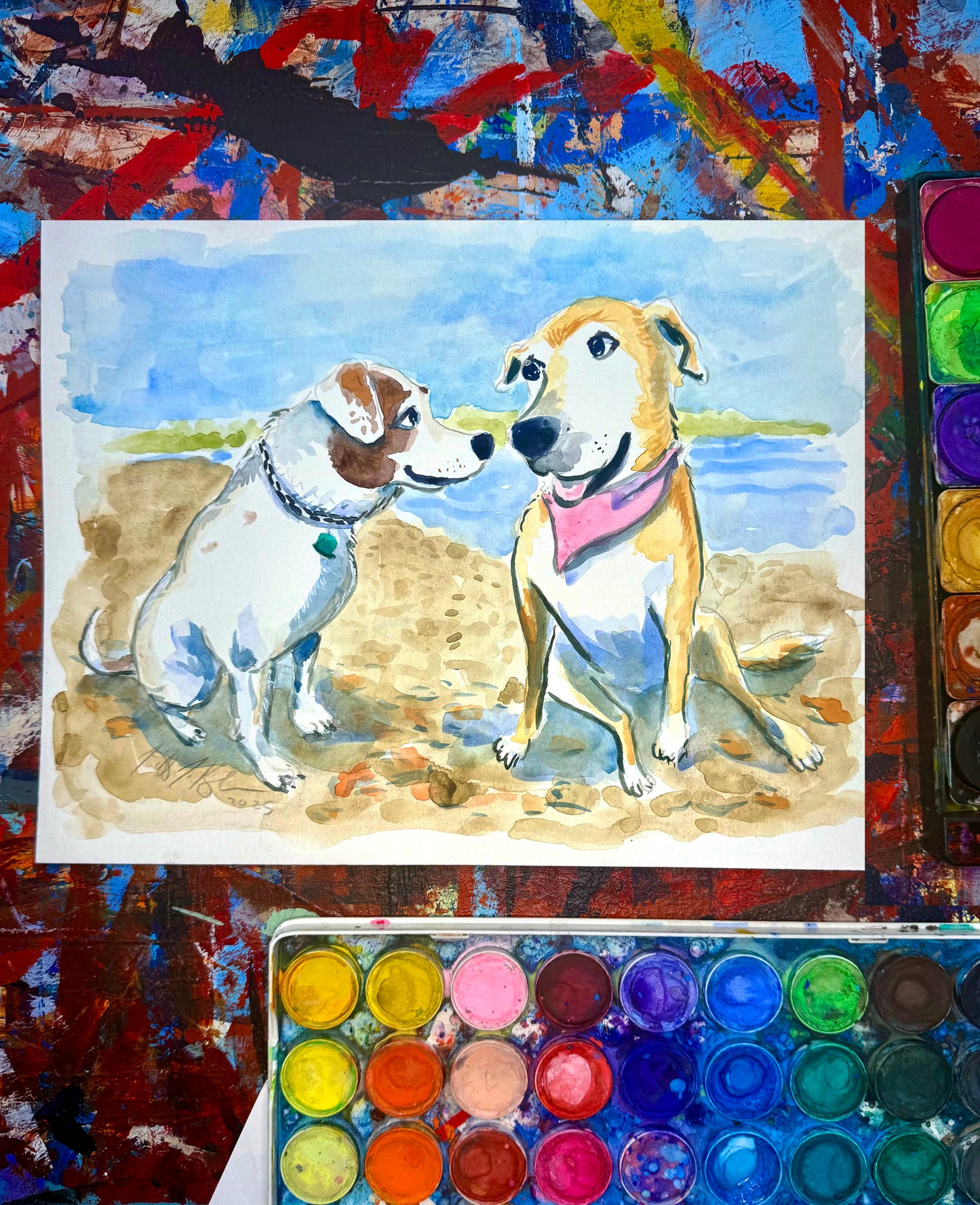 Your Two Pets: Custom Pet Portrait Hand-Painted in Watercolors by Jarrett J. Krosoczka