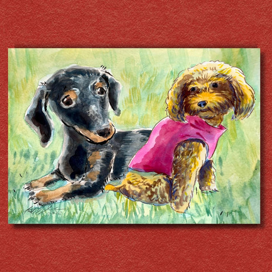Your Two Pets: Custom Pet Portrait Hand-Painted in Watercolors by Jarrett J. Krosoczka