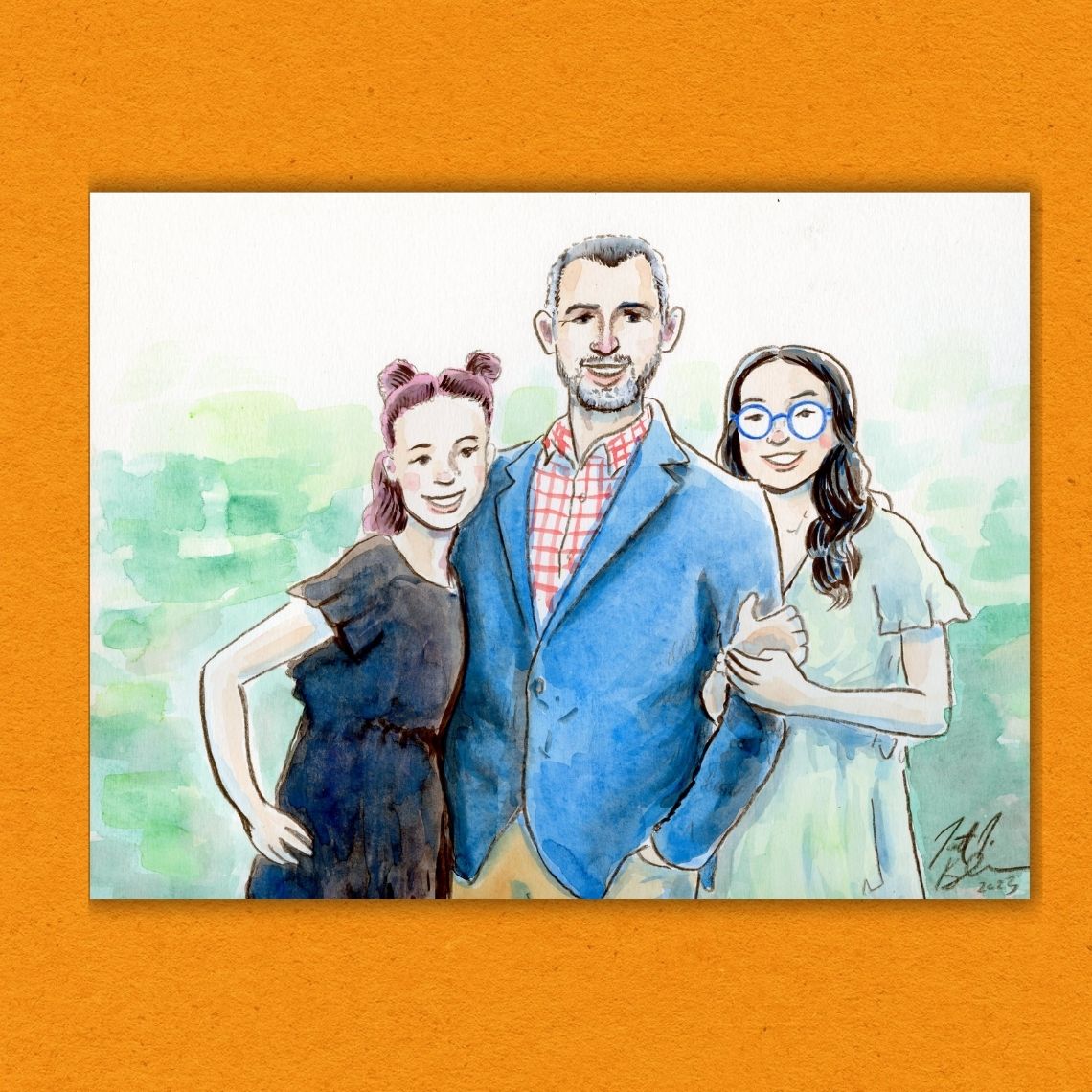 Watercolor of Three Family Members by Jarrett J. Krosoczka