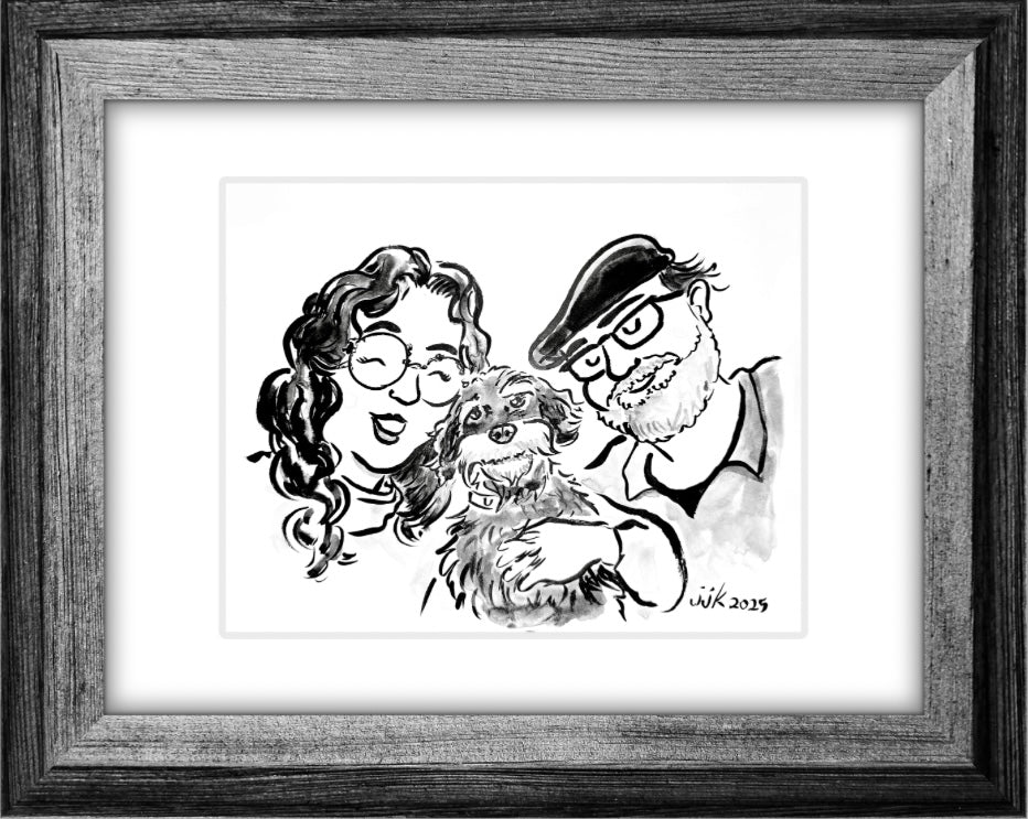 Couple with their pet—drawn by Jarrett J. Krosoczka