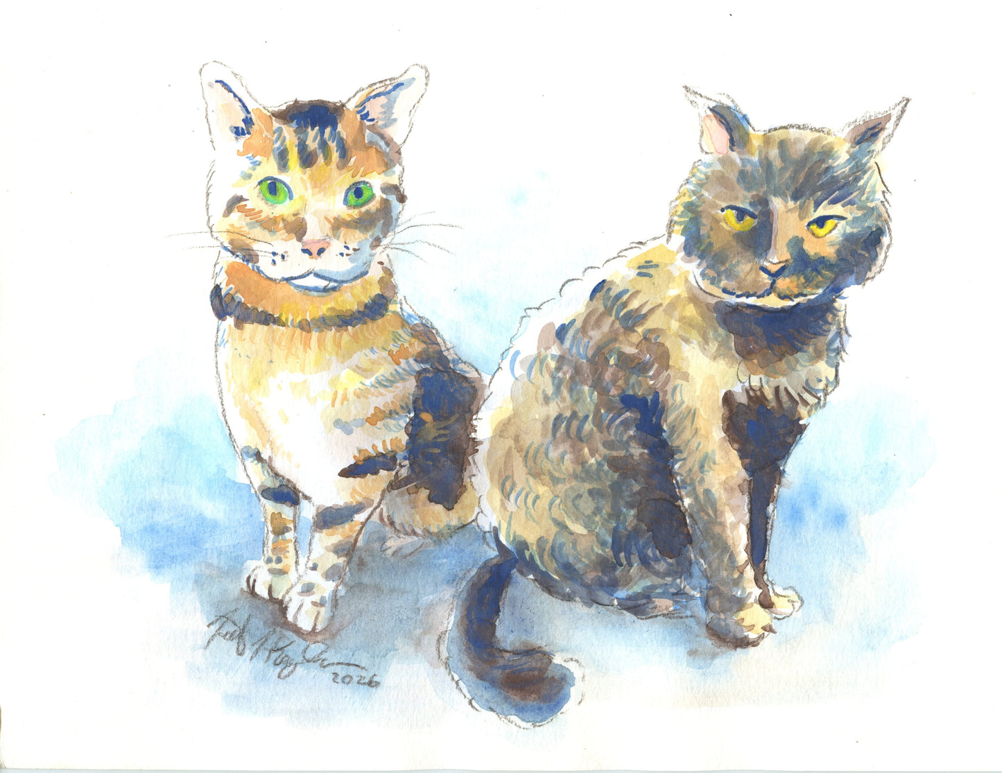 Your Two Pets: Custom Pet Portrait Hand-Painted in Watercolors by Jarrett J. Krosoczka