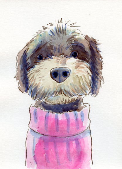 Custom Pet Portrait Hand-Painted in Watercolors by Jarrett J. Krosoczka