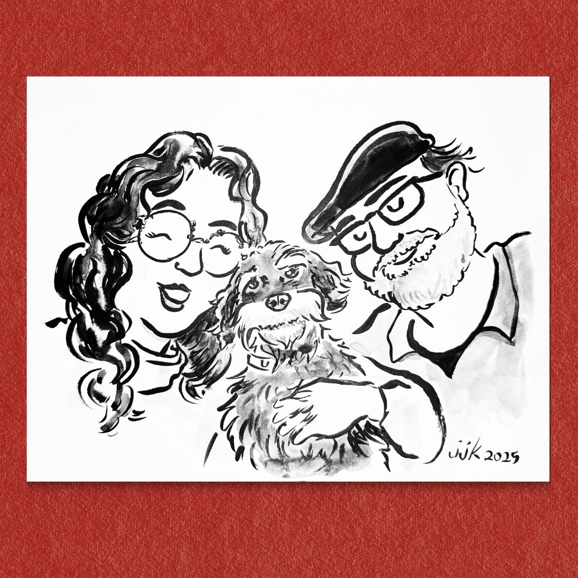 Couple with their pet—drawn by Jarrett J. Krosoczka