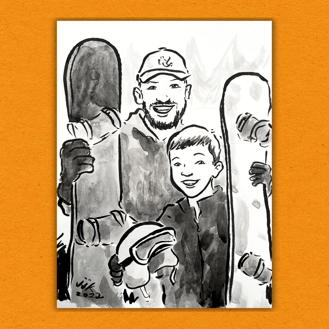 Your Kid & their Dad drawn in ink by Jarrett J. Krosoczka