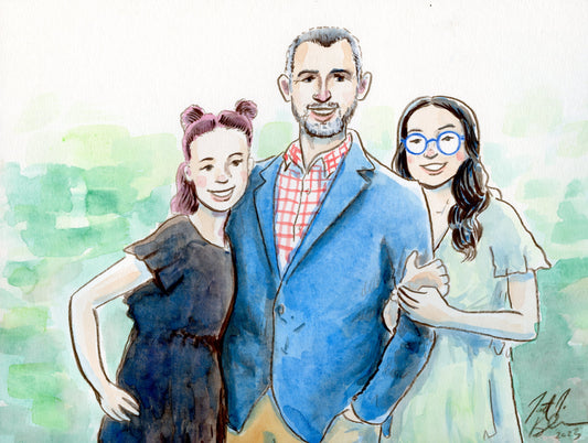 Watercolor of Three Family Members by Jarrett J. Krosoczka