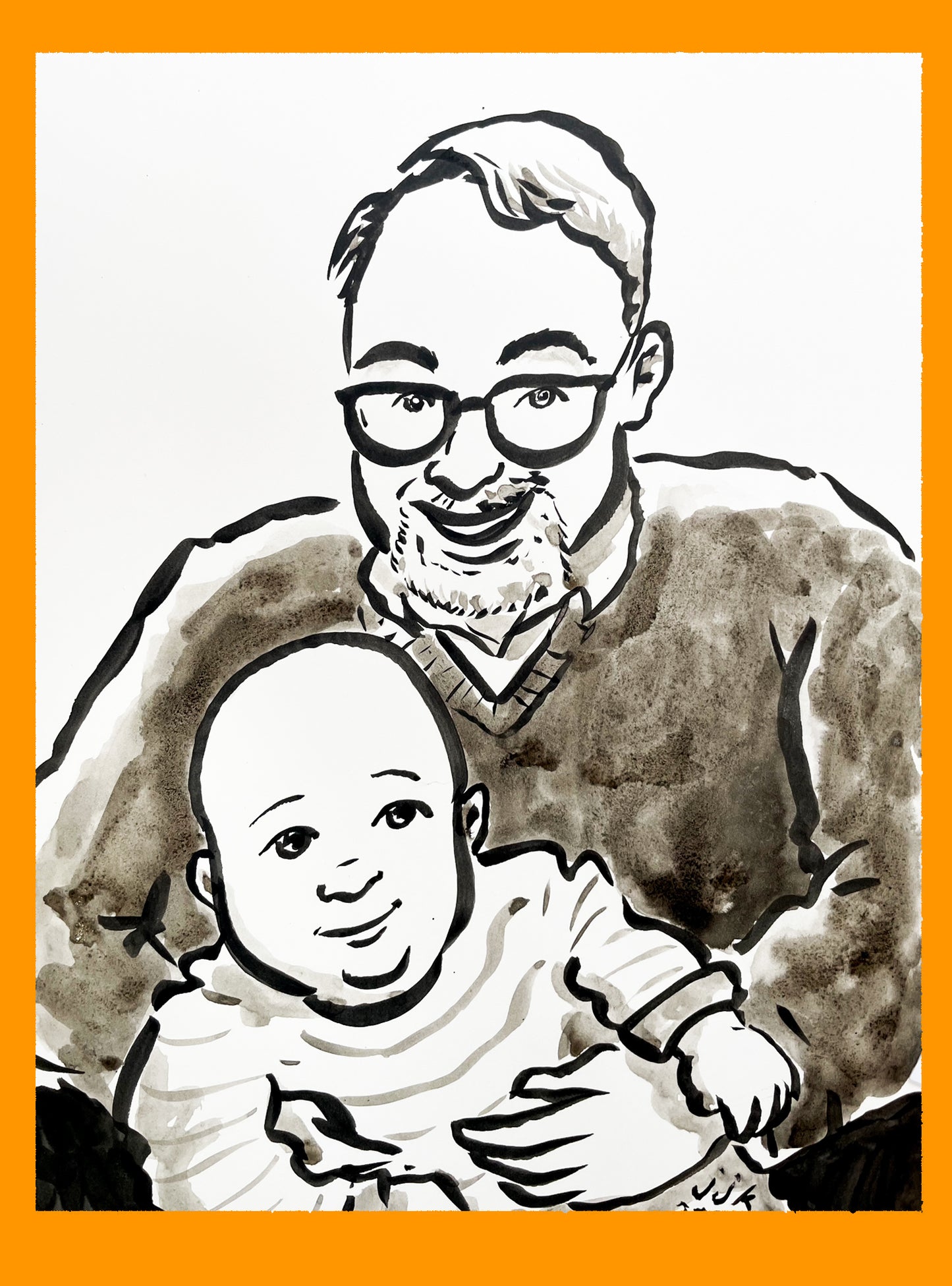 Grandparent and Grandkid Ink Drawing by Jarrett J. Krosoczka