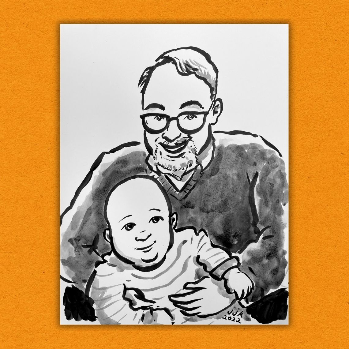 Grandparent and Grandkid Ink Drawing by Jarrett J. Krosoczka