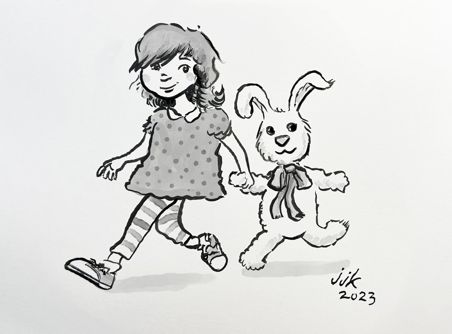 Your Kid with their Beloved Stuffie whimsically drawn by Jarrett J. Krosoczka! B&W