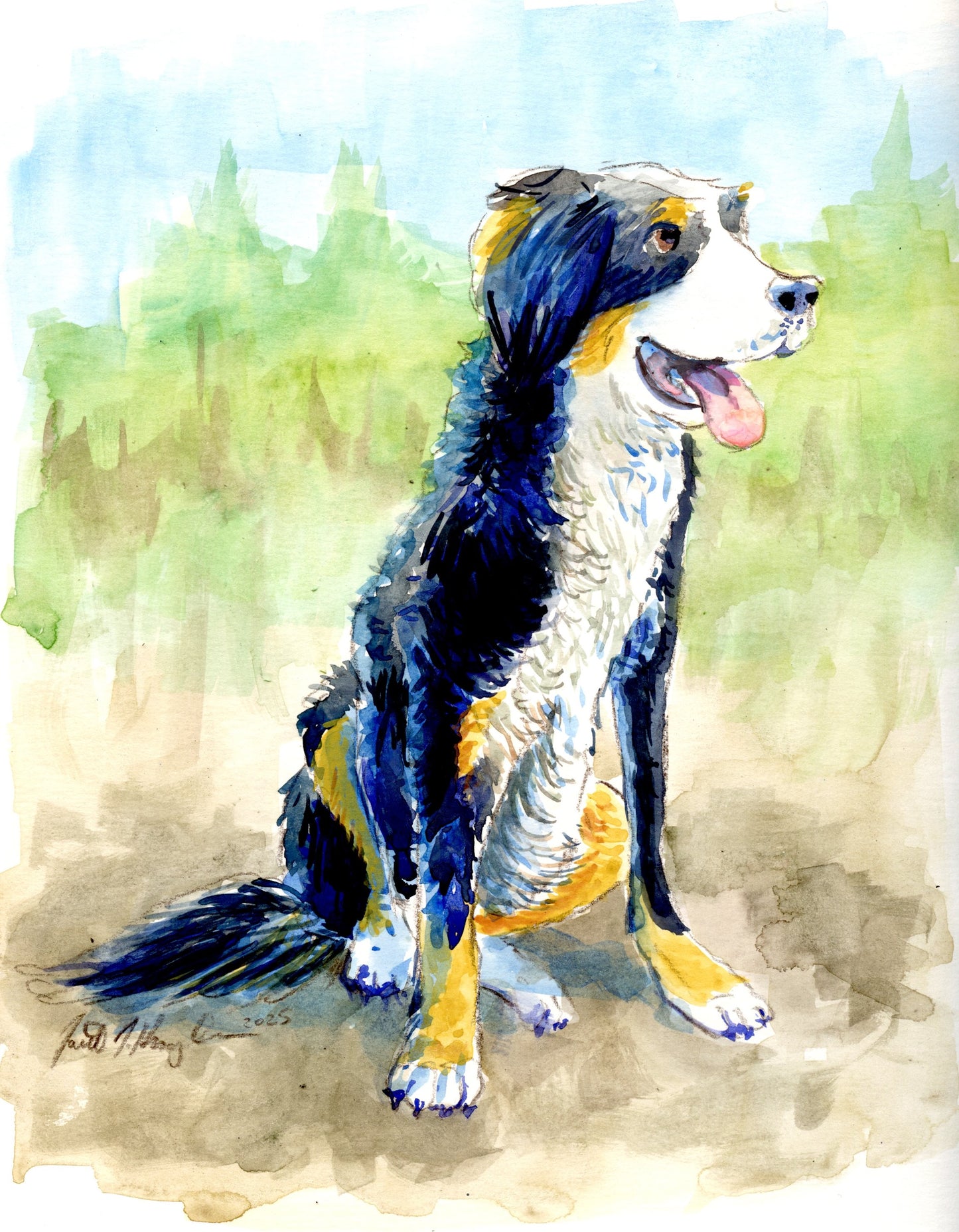 Custom Pet Portrait Hand-Painted in Watercolors by Jarrett J. Krosoczka
