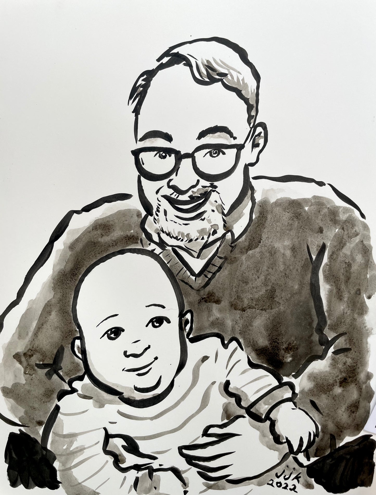 Grandparent and Grandkid Ink Drawing by Jarrett J. Krosoczka