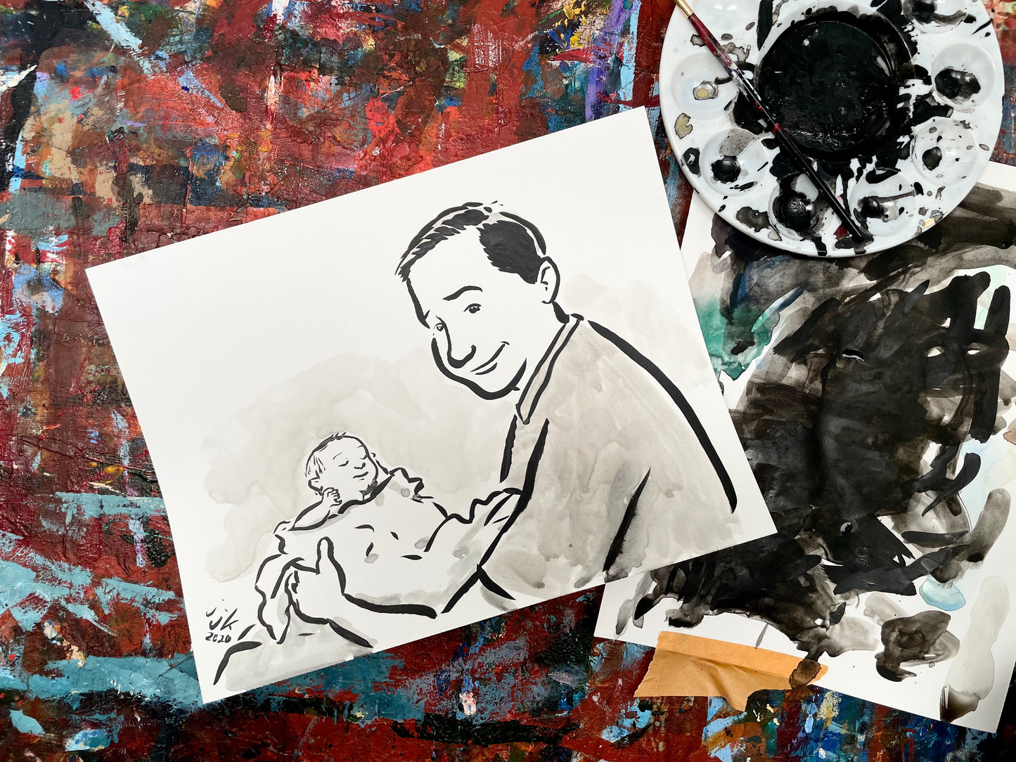 Your Kid & their Dad drawn in ink by Jarrett J. Krosoczka