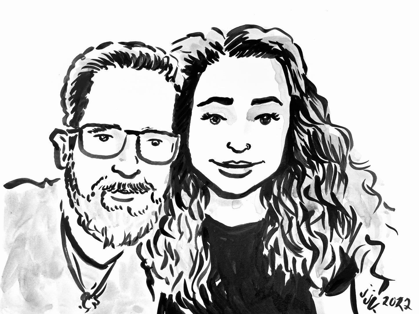 Your Kid & their Dad drawn in ink by Jarrett J. Krosoczka