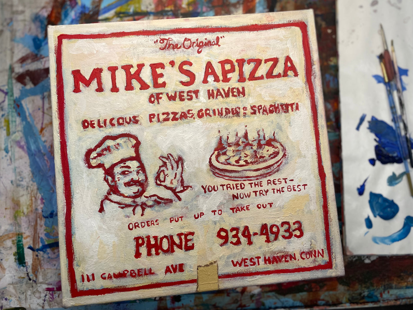 Painted Pizza Portrait—deep-dish painting from your favorite pizza shop