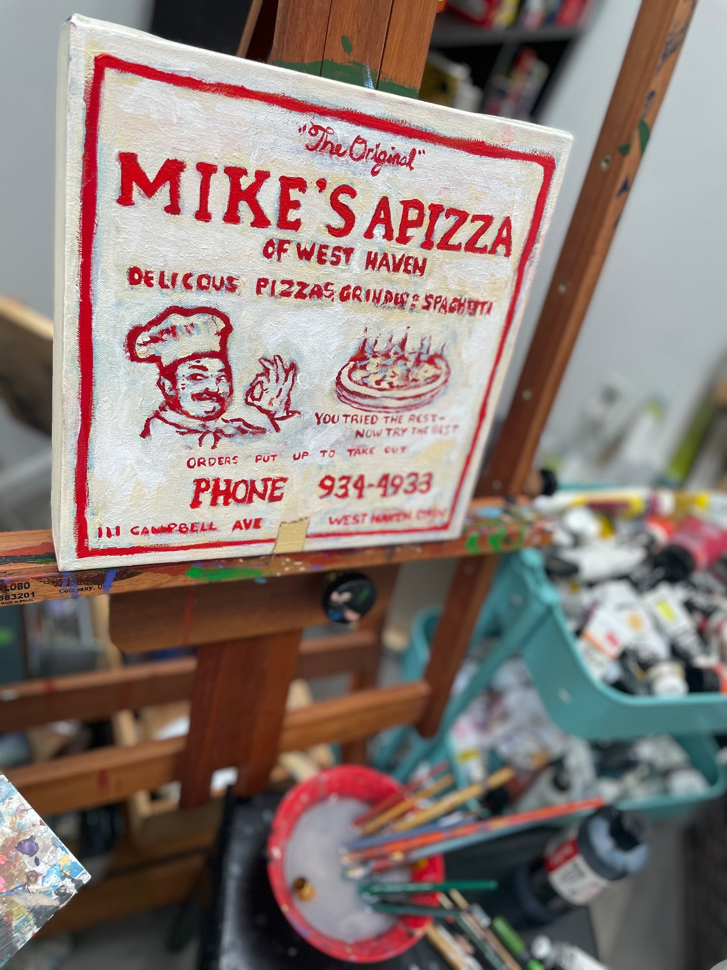 Painted Pizza Portrait—deep-dish painting from your favorite pizza shop