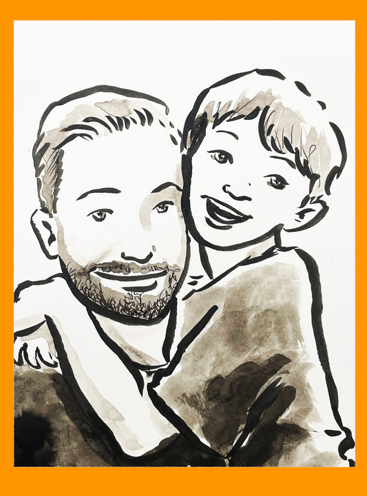 Your Kid & their Dad drawn in ink by Jarrett J. Krosoczka