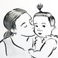 Your Kid & their Mom drawn in ink by Jarrett J. Krosoczka