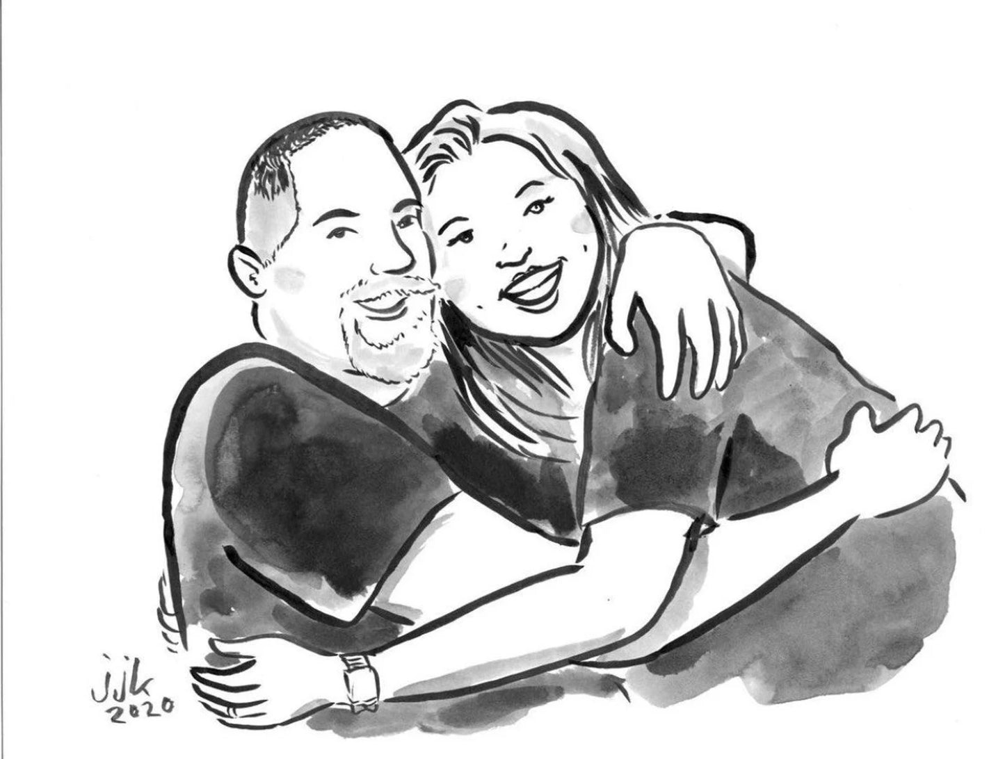 You and Your Partner—ink drawing of a couple by Jarrett J. Krosoczka
