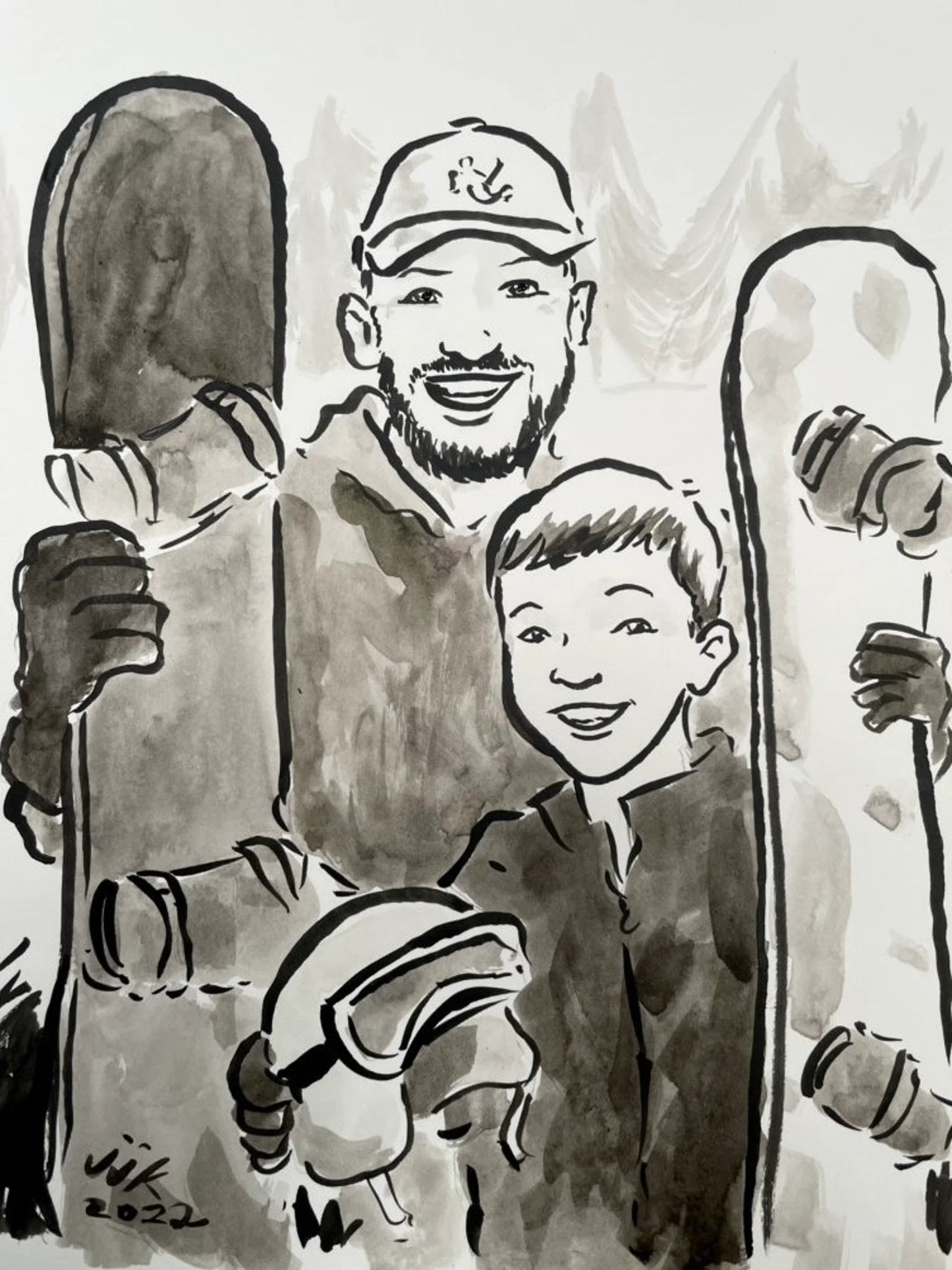 Your Kid & their Dad drawn in ink by Jarrett J. Krosoczka